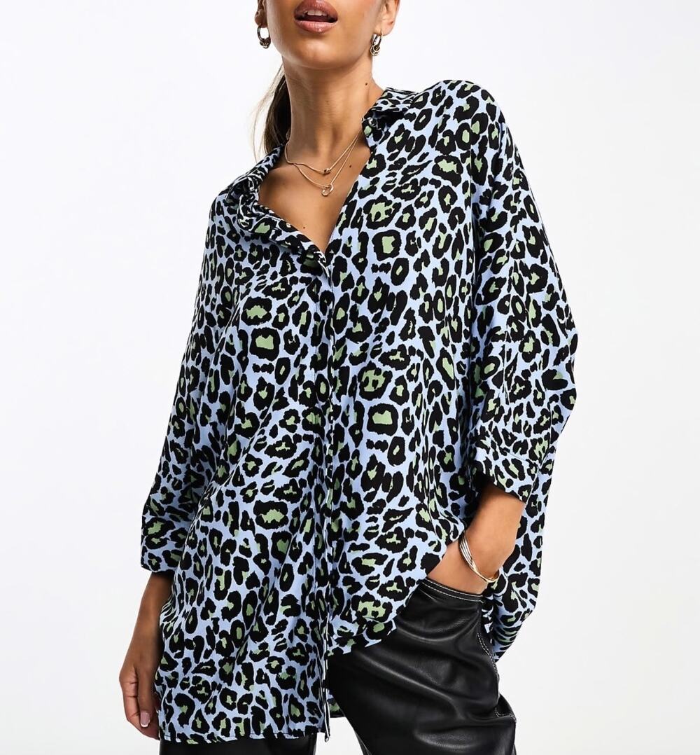 Asos Design Curve Oversize Leopard Print Button Up Shirt sz US 14